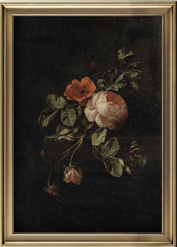 Roses in Black Vase - Cottage Lane Prints